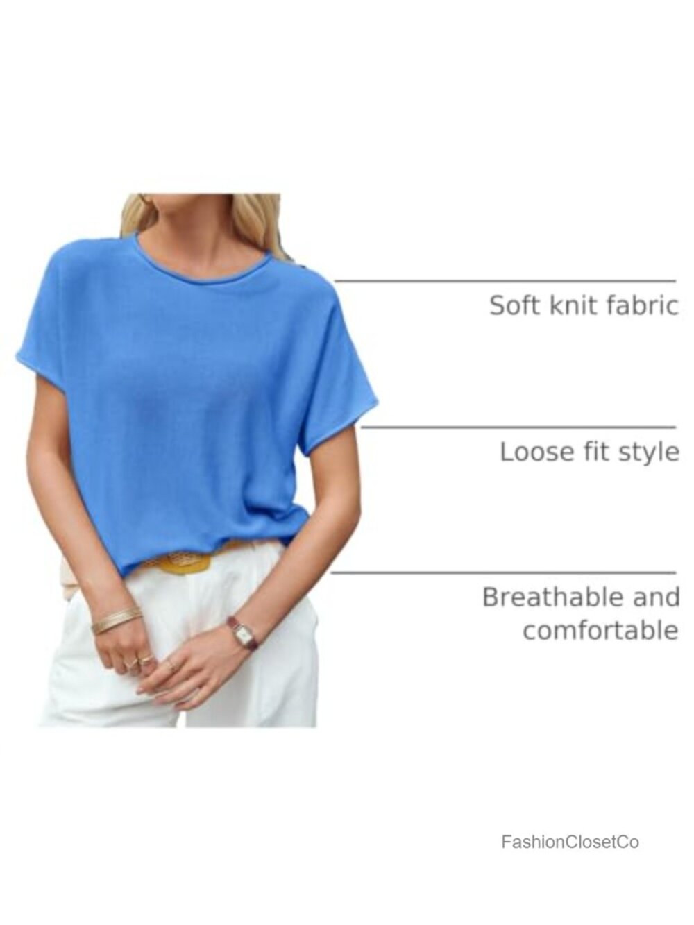 Lightweight Crewneck Short Sleeve Knit Pullover Sweater Loose Fit Casual Tee - Picture 3 of 6